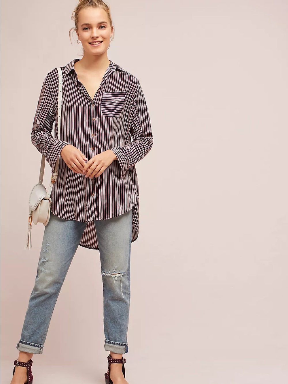 Anthropologie Maeve Adelaide Poplin Shirt Striped Button-Down Shirt